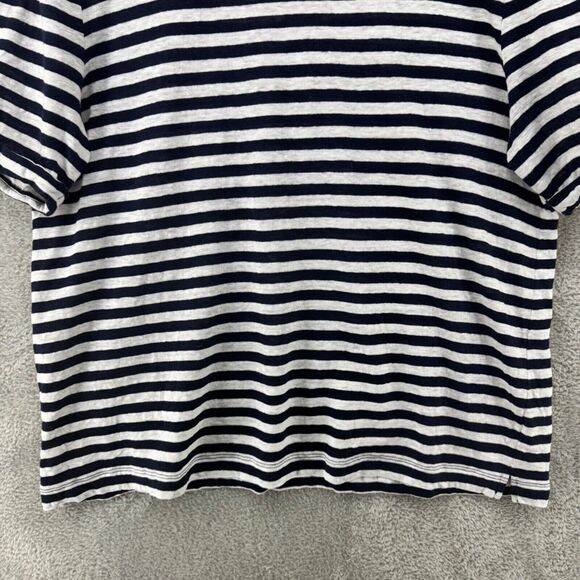Chicos Top Womens 3 (XL) Blue Striped Linen Popover V-Neck Button Short Sleeve - Picture 9 of 12